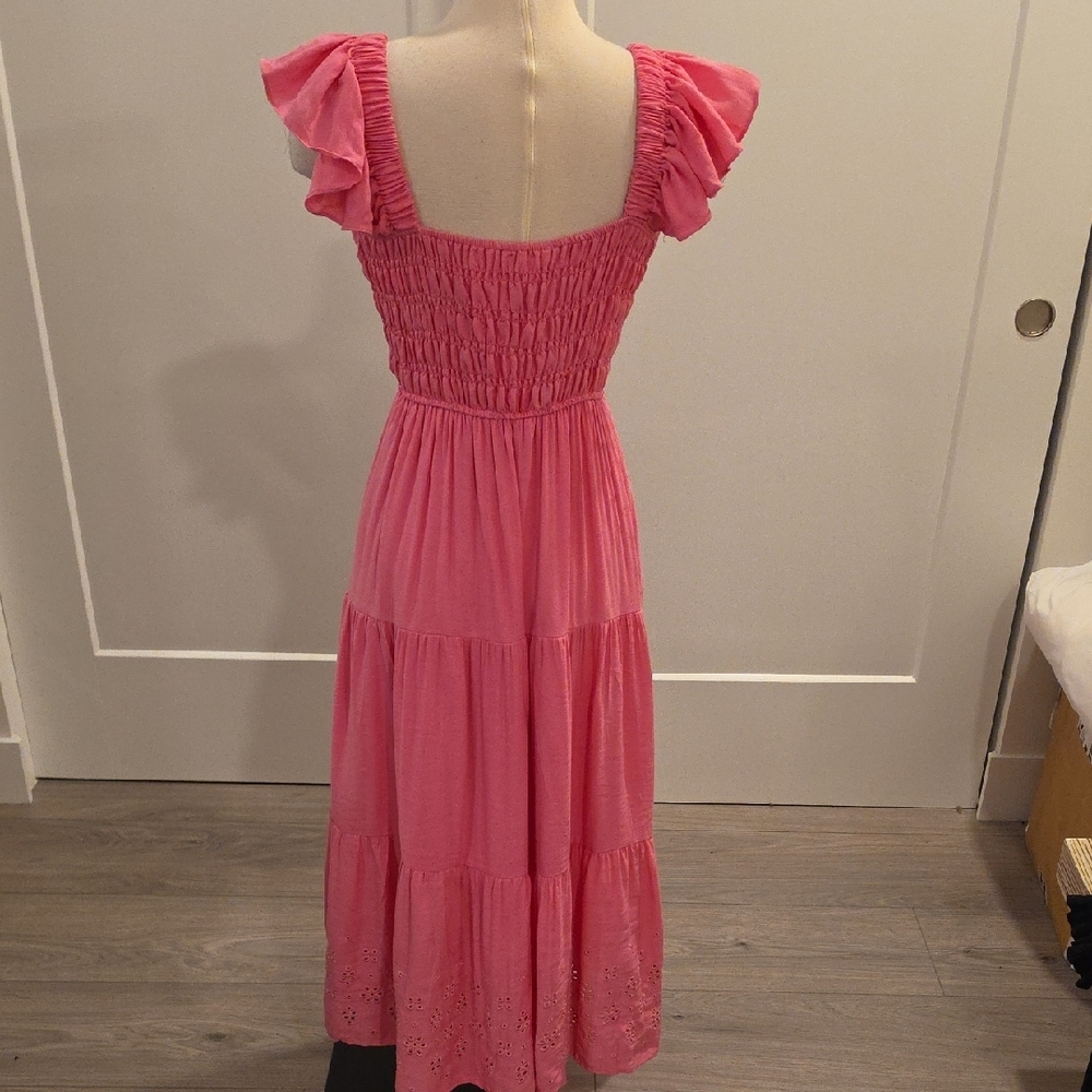 By the River Women's Pink smocked Tiered Maxi dress Size L new with tags - Picture 6 of 10